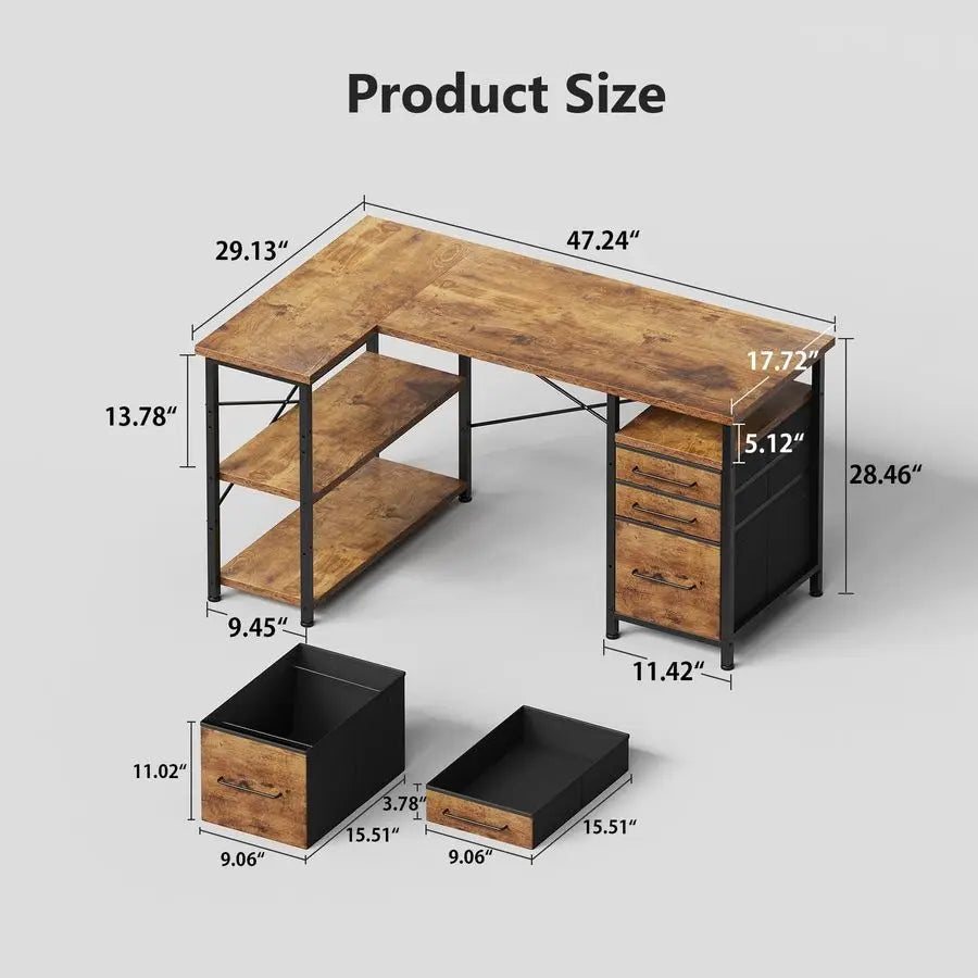 XMSJ L Shaped Desk with Drawers for Corner Space Storage