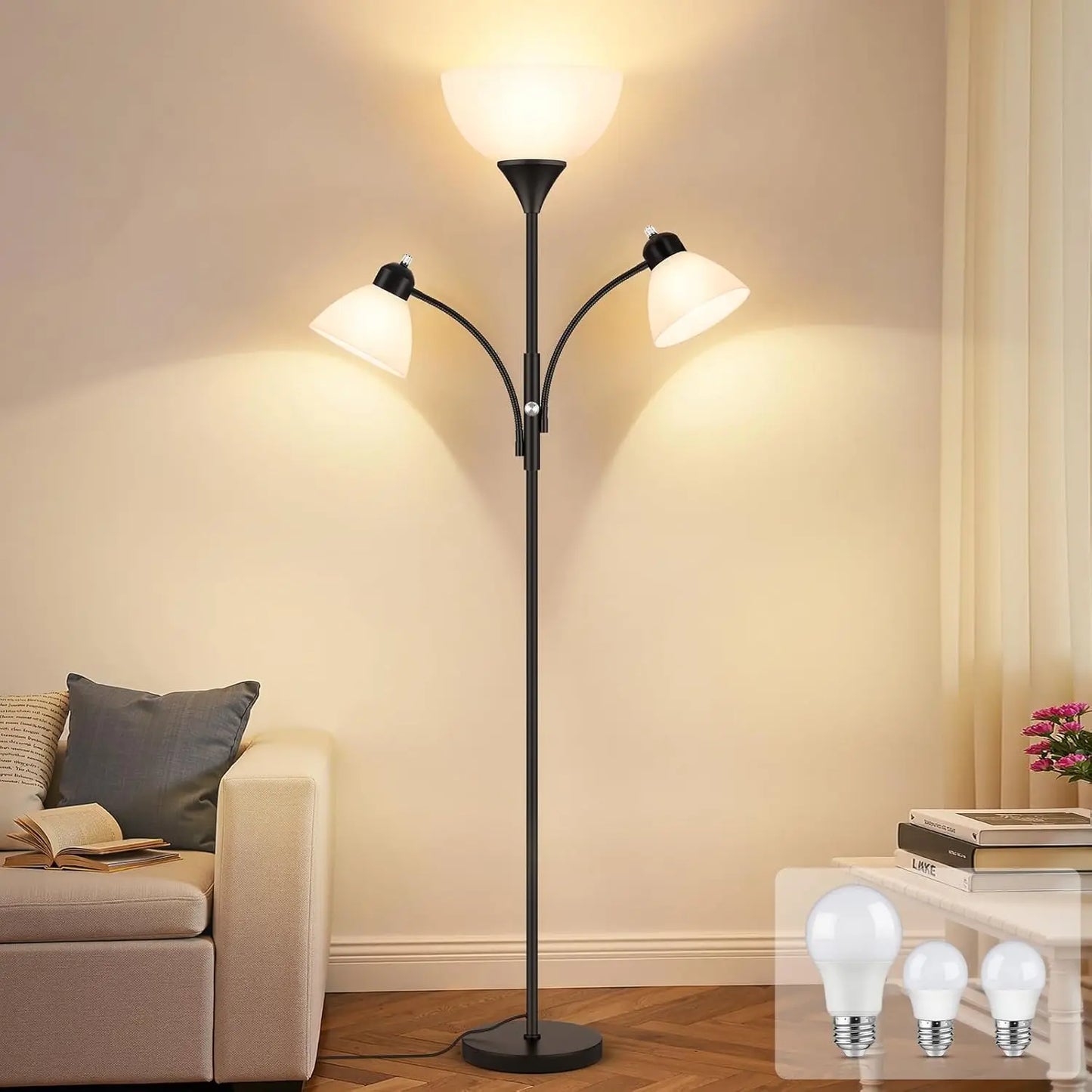Dimmable Floor Lamp With Two Reading Lights