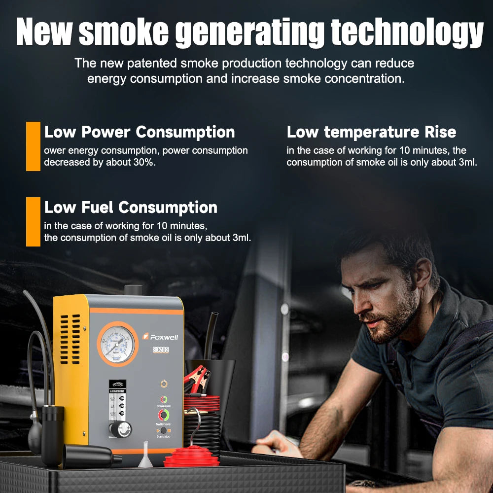 FOXWELL SD203 Smoke Machine Automotive EVAP Smoke Leak Tester Built-in Air Pump Dual Mode Car Pipe Leakage Diagnostic Tester