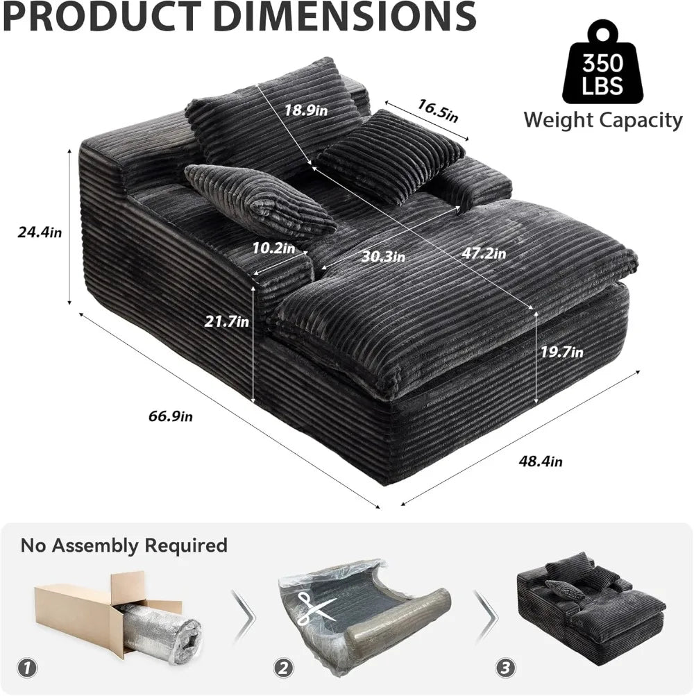 Oversized Corduroy Chaise Lounge Sofa Bed No Assembly Required