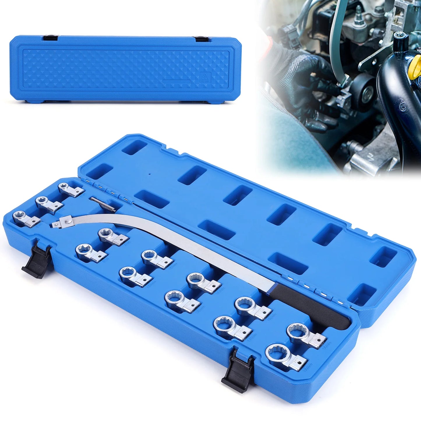 15PCS Auxiliary Belt Tensioner Pulley Wrench Set Screw Removal Tool Idler Pulley Adjustment Wrench Fit for Most Vehicle Types