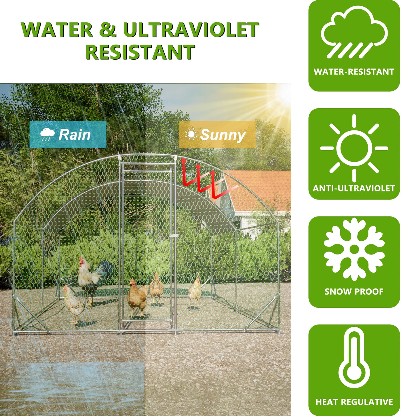 Large Metal Chicken Coop Walk In Run With Waterproof Cover