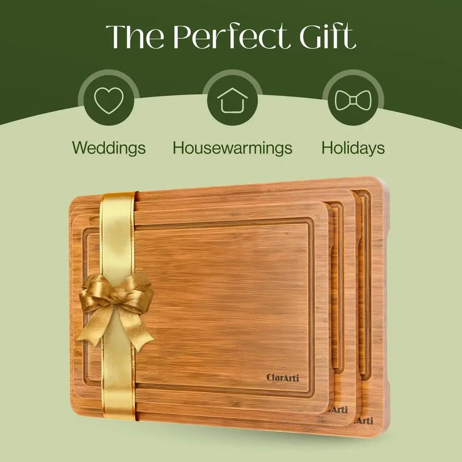 Bamboo Cutting Board Set Non Slip Eco Friendly Three Piece