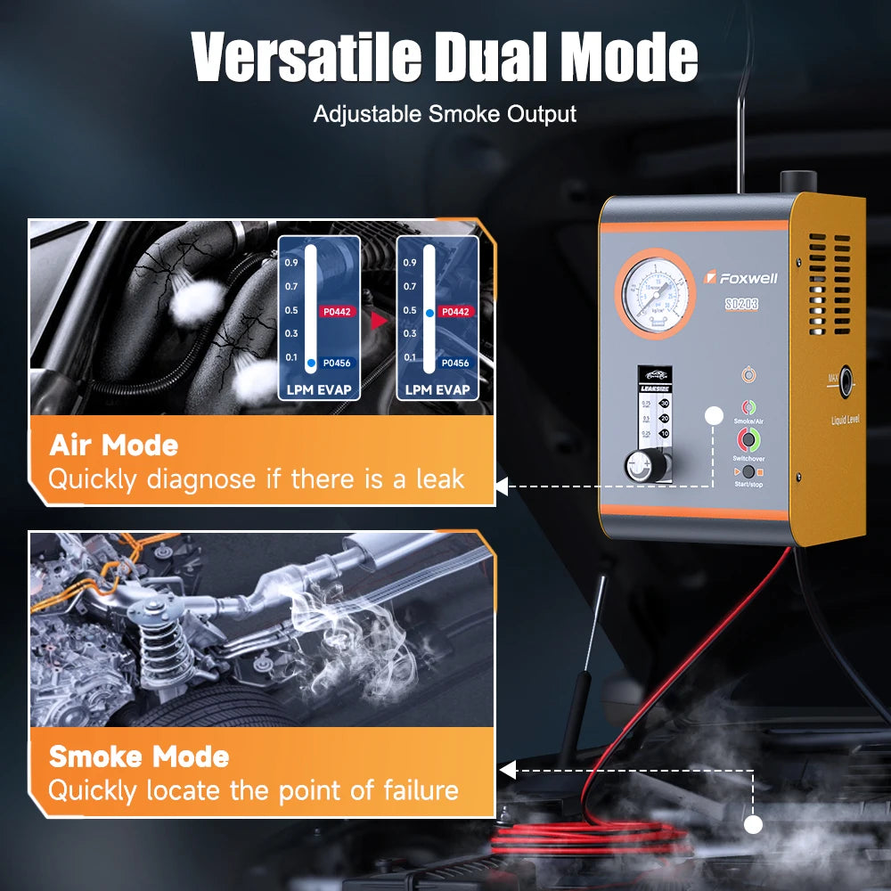 FOXWELL SD203 Smoke Machine Automotive EVAP Smoke Leak Tester Built-in Air Pump Dual Mode Car Pipe Leakage Diagnostic Tester