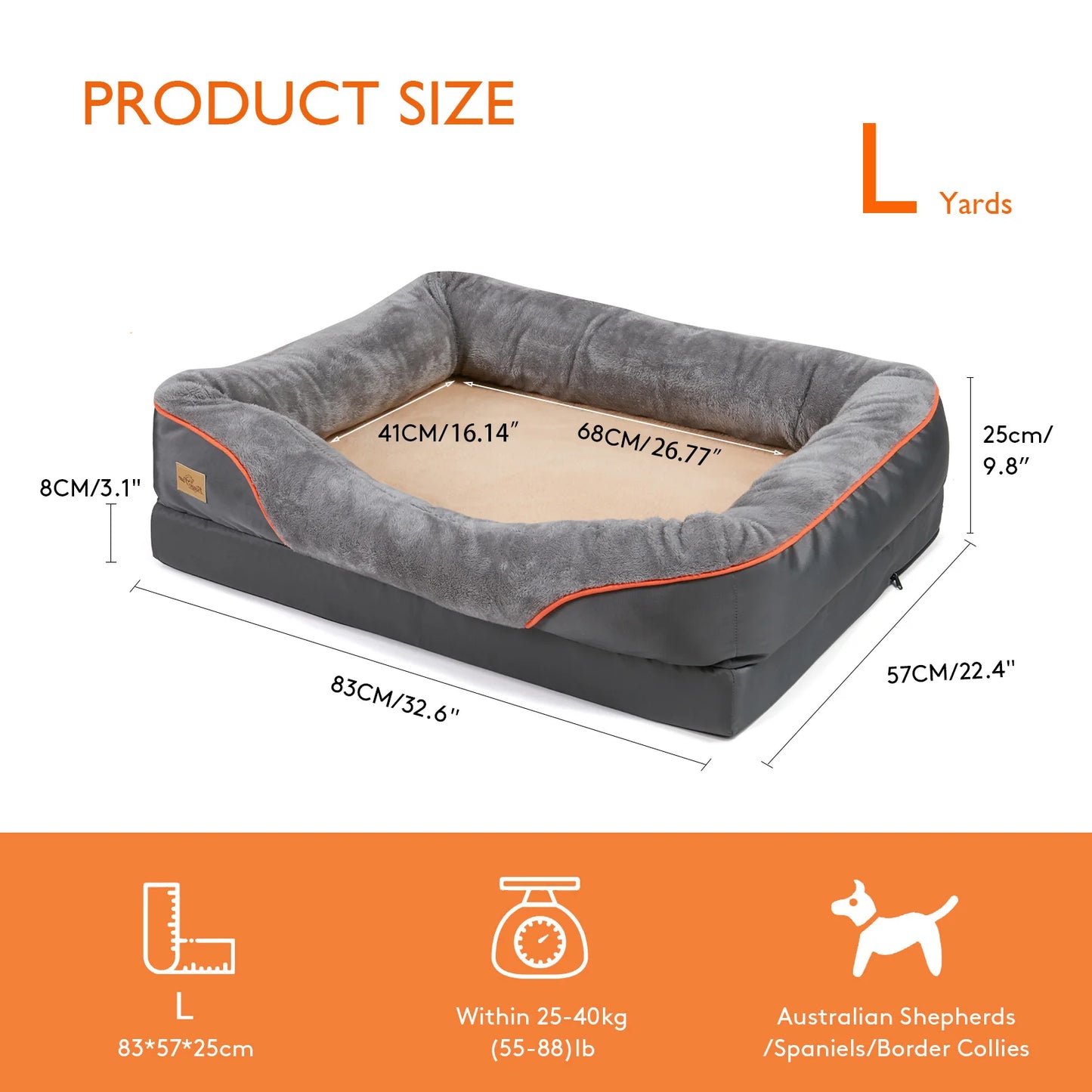BINGOPAWCN Dog Bed With Removable Washable Cover Anti Allergy Waterproof
