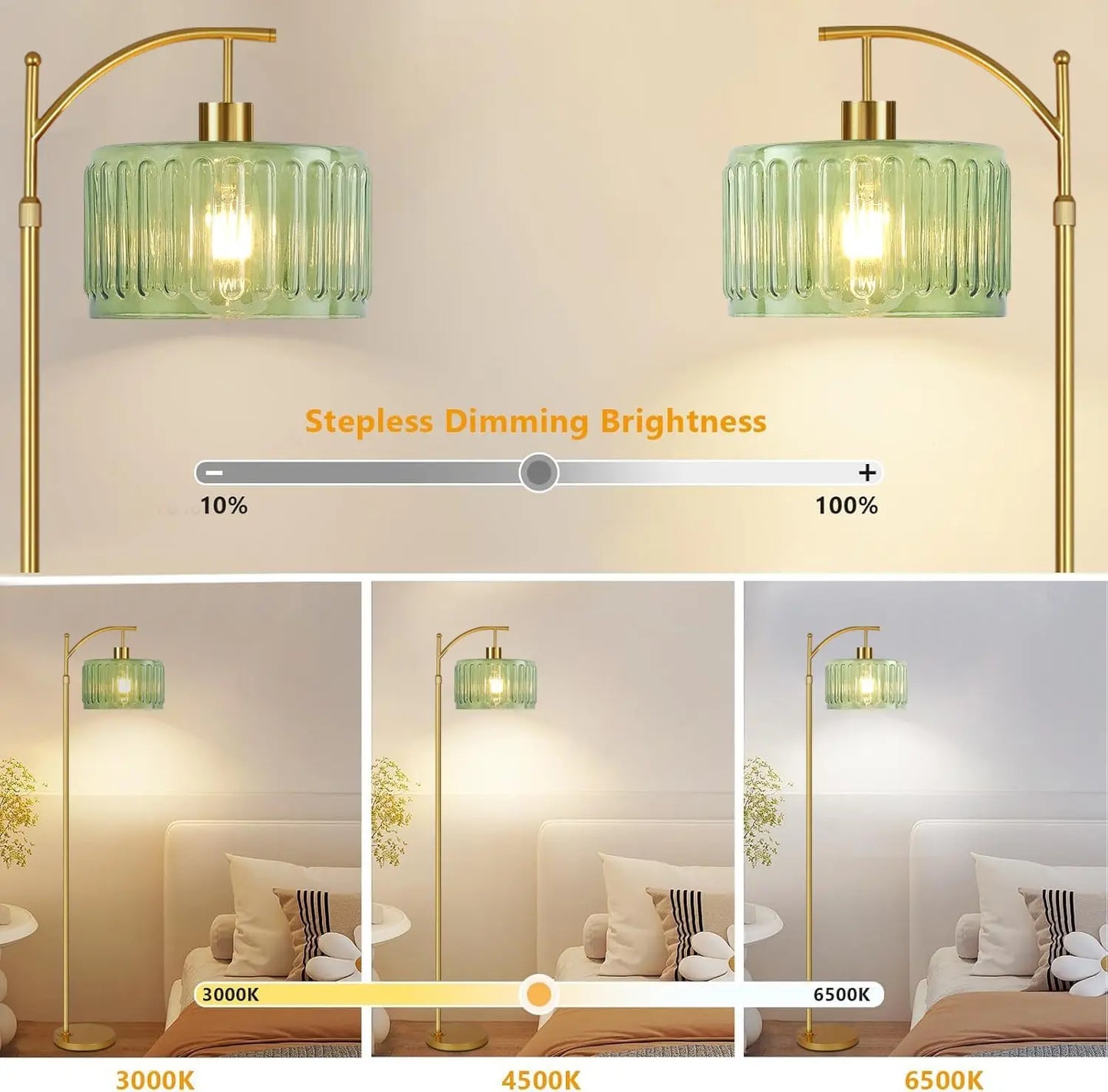 Gold Dimmable Floor Lamp With Remote Mid Century Brass